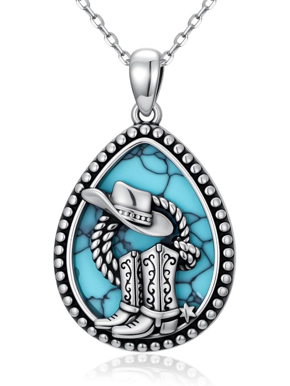 Boho Turquoise Necklace for Women | 925 Sterling Silver Cowgirl Jewelry Gift